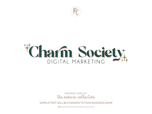 Charm Society | Premade Logo Design | Retro Boho, Mid Century, Sparkle, Modern Bohemian
