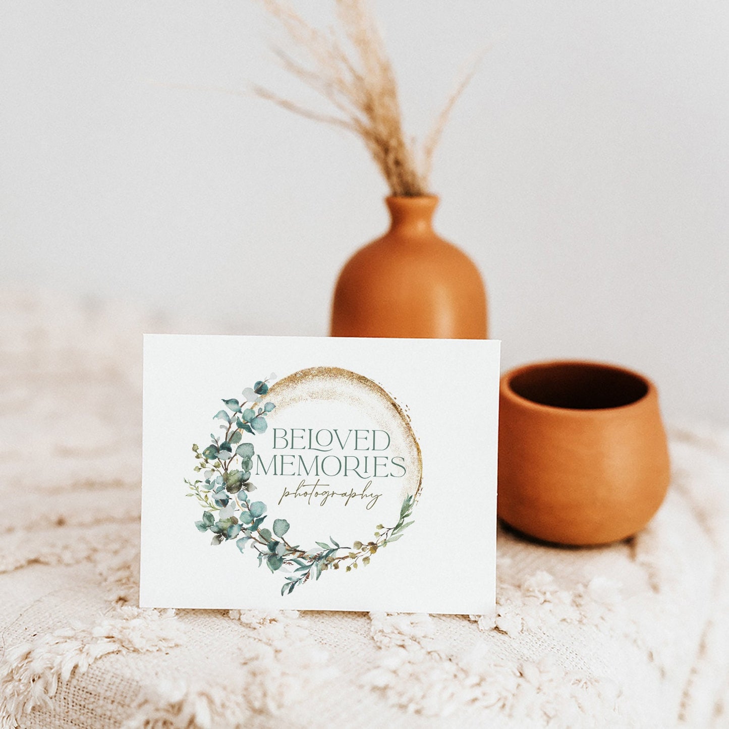 Beloved Memories | Premade Logo Design | Eucalyptus Wreath, Botanical, Farmhouse