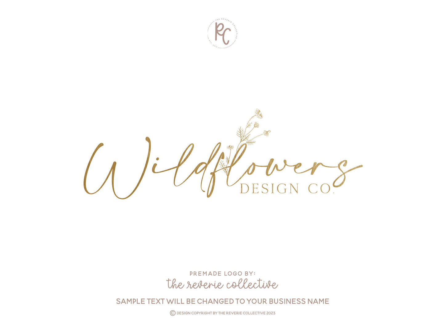 Wildflowers Design Co. | Premade Logo Design | Floral, Botanical, Gold Foil, Elegant