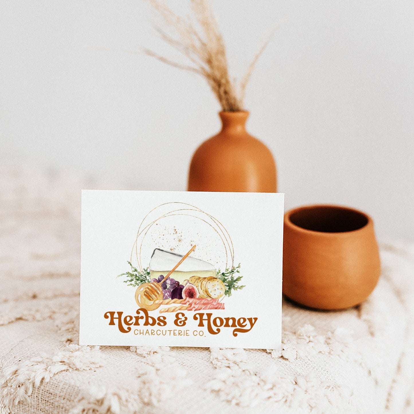 Herbs & Honey | Premade Logo Design | Charcuterie, Brie Cheese, Fig