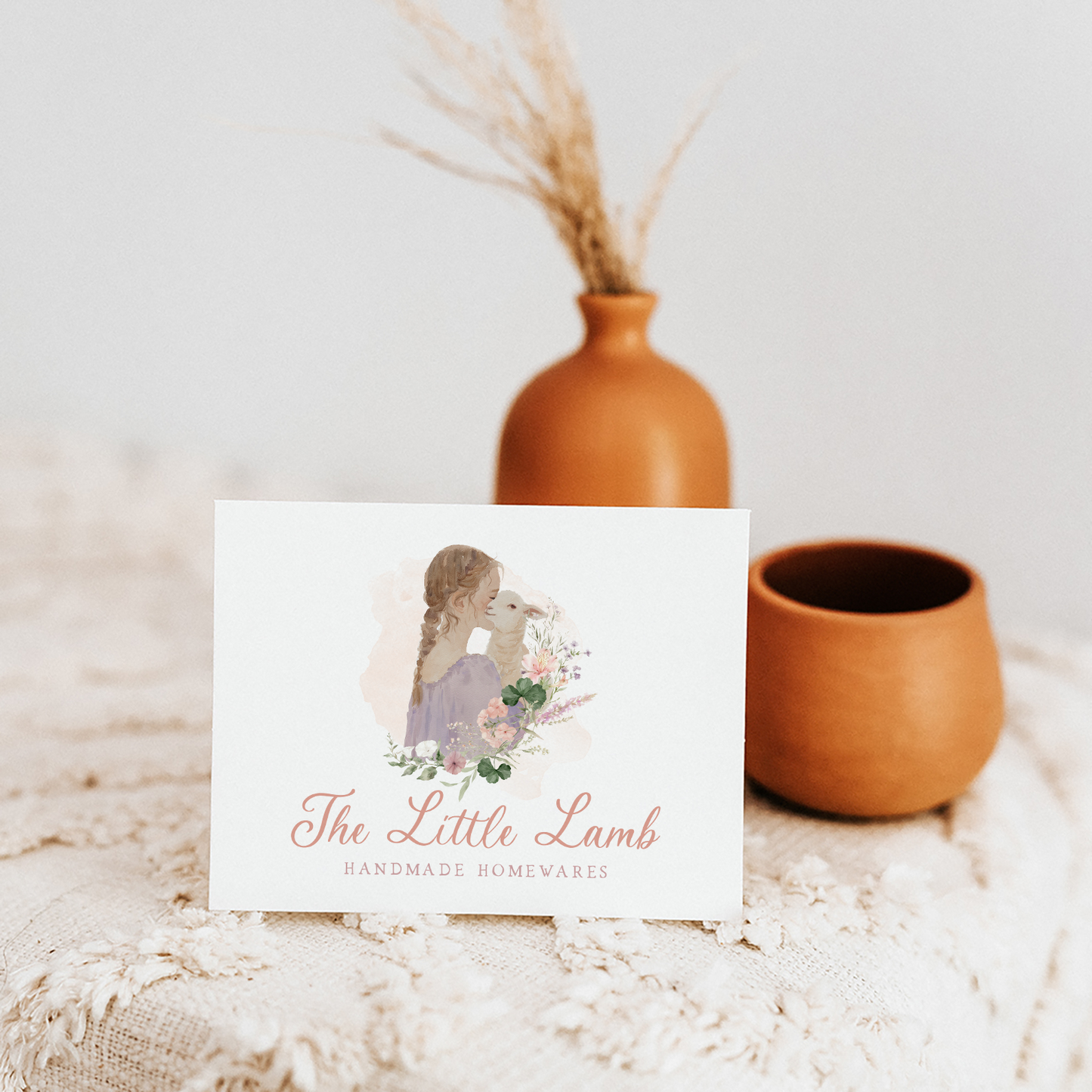 The Little Lamb | Premade Logo Design | Farm Girl, Baby Lamb, Ewe Sheep, Wildflower Wreath