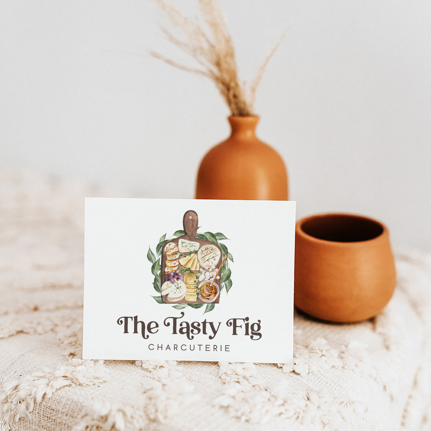 The Tasty Fig | Premade Logo Design | Charcuterie Board, Grapes, Brie Cheese, Honey, Food