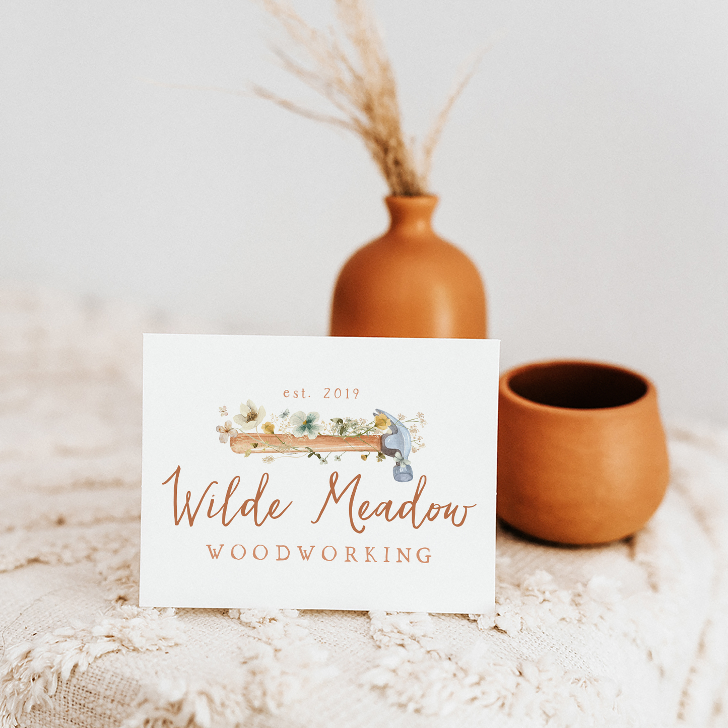 Wilde Meadow | Premade Logo Design | Hammer, Woodworking, Wildflower, Farmhouse