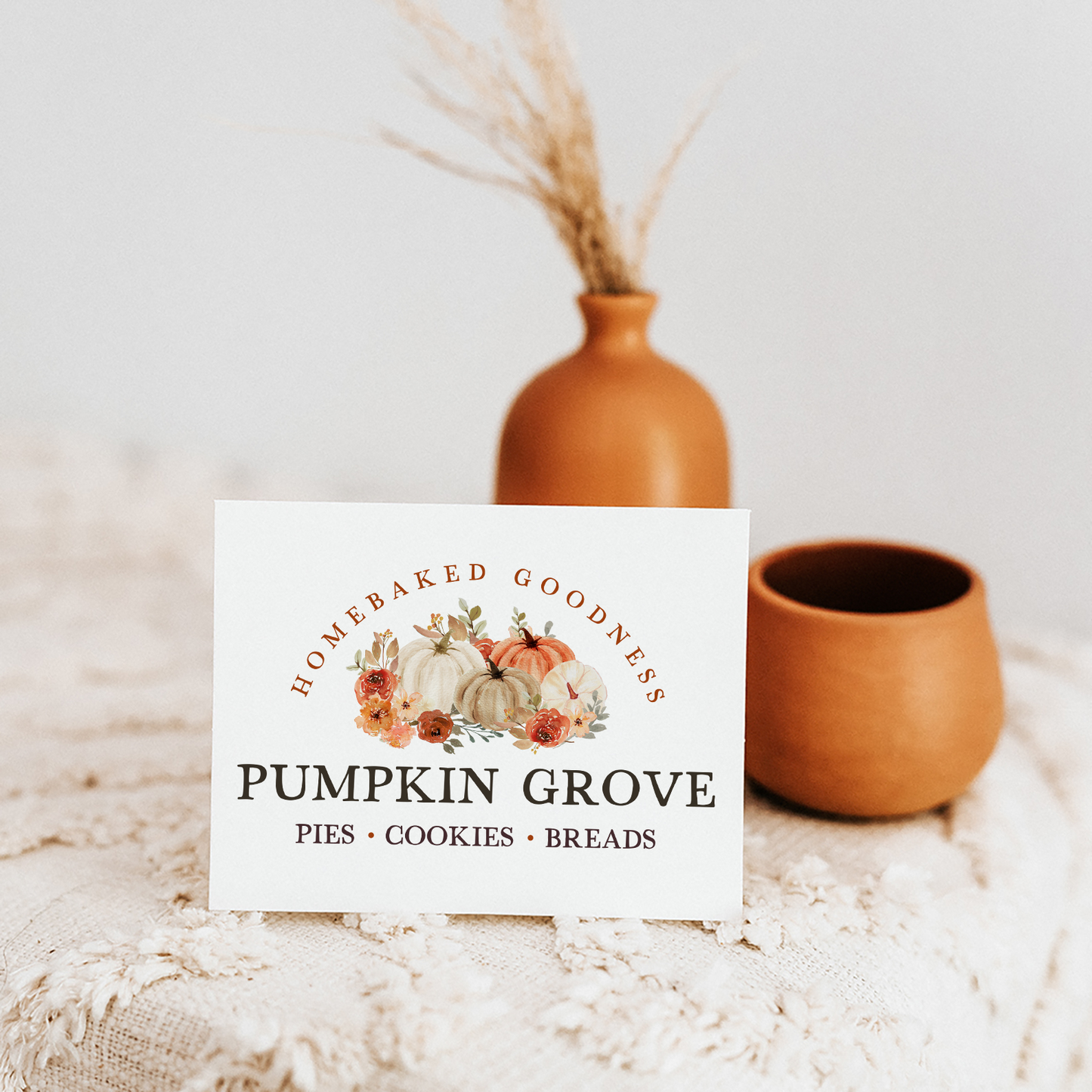 Pumpkin Grove | Premade Logo Design | Pumpkin, Autumn, Fall, Watercolor Floral, Farmhouse