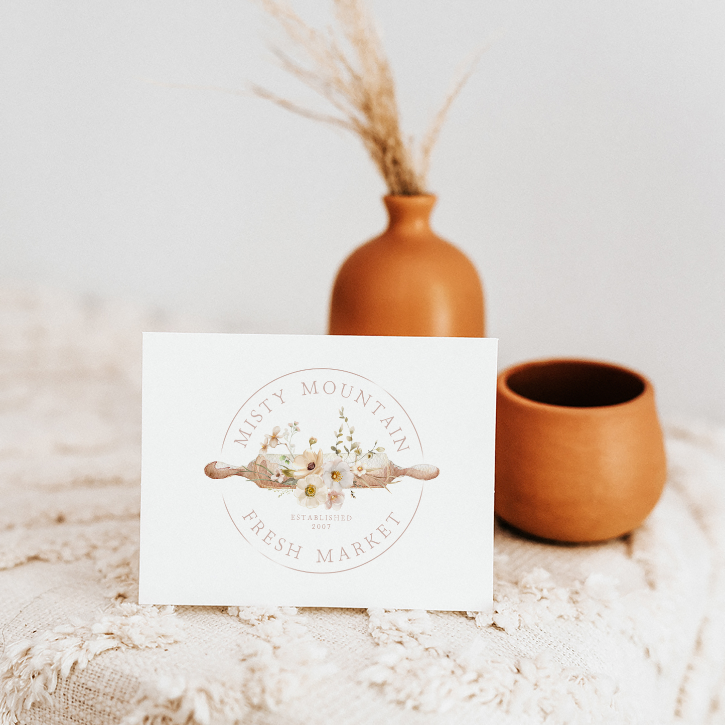 Misty Mountain | Premade Logo Design | Bakery, Rolling Pin, Watercolor Floral