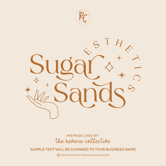 Sugar Sands | Premade Logo Design | Modern Boho, Hand, Line Art, Sparkle, Bohemian