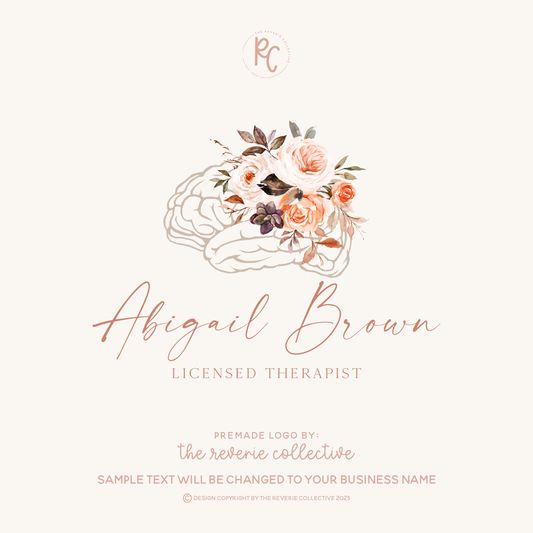 Abigail Brown | Premade Logo Design | Brain, Mental Health, Boho, Floral, Therapist, Line Art