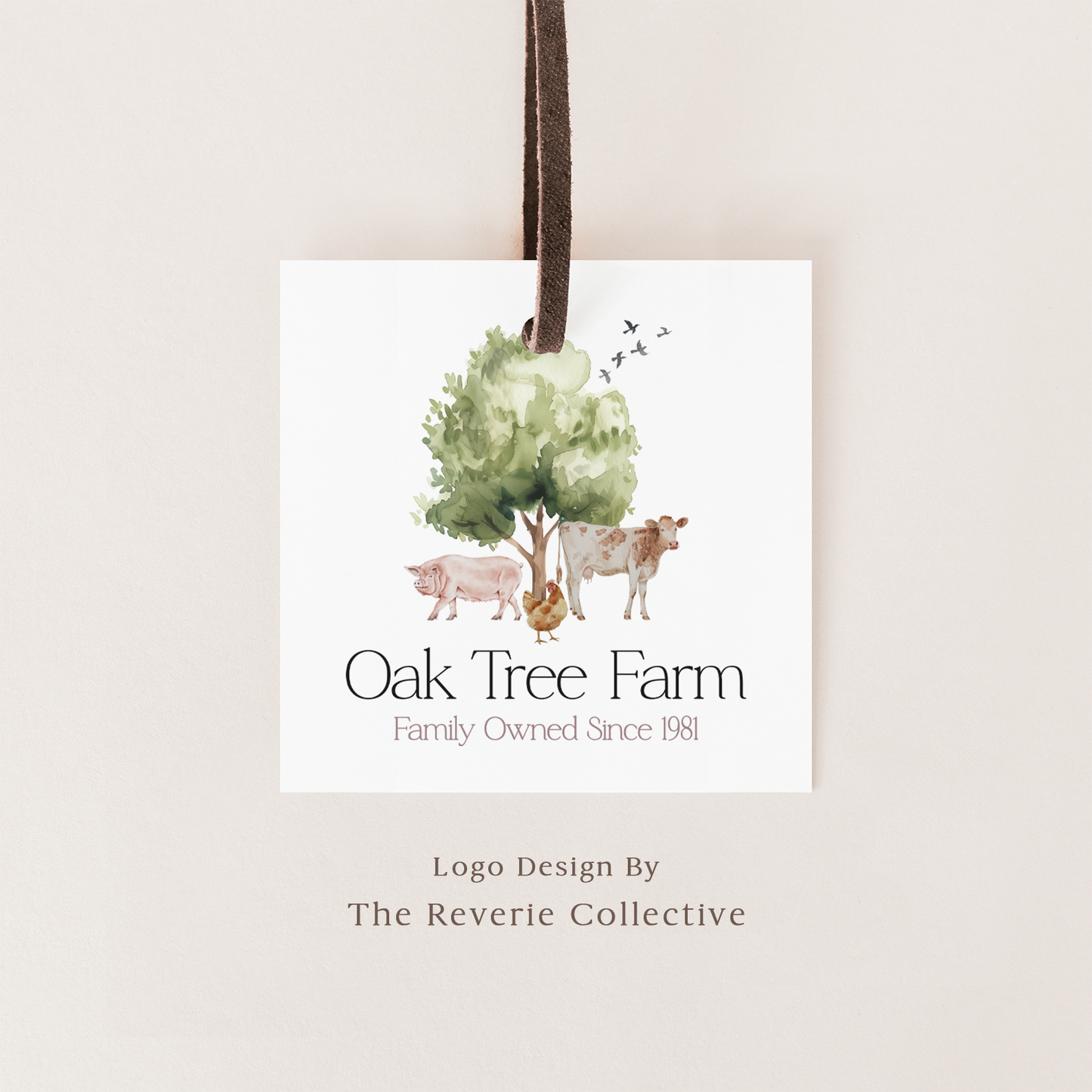 Oak Tree Farm | Premade Logo Design | Family Farm, Rustic Homestead, Pig, Cow, Chicken