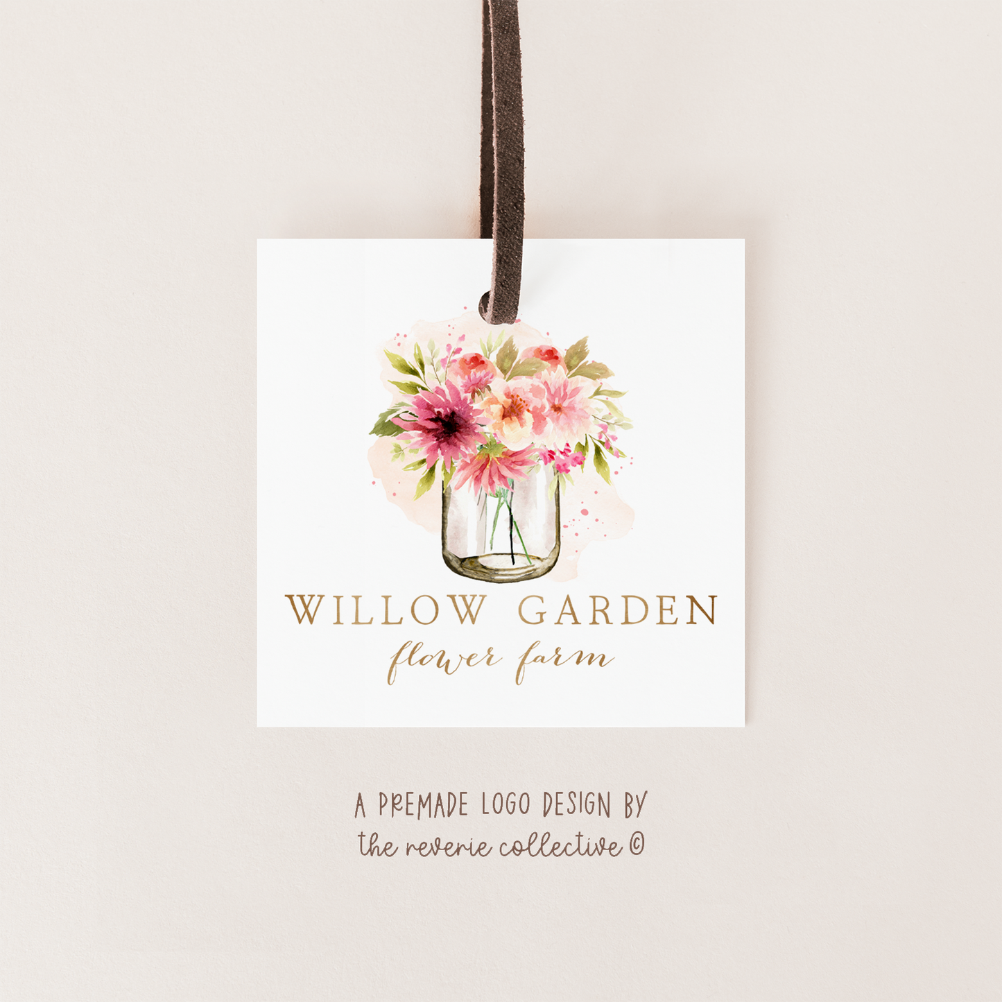 Willow Garden | Premade Logo Design | Flower Bouquet, Mason Jar, Watercolor Floral, Dahlia