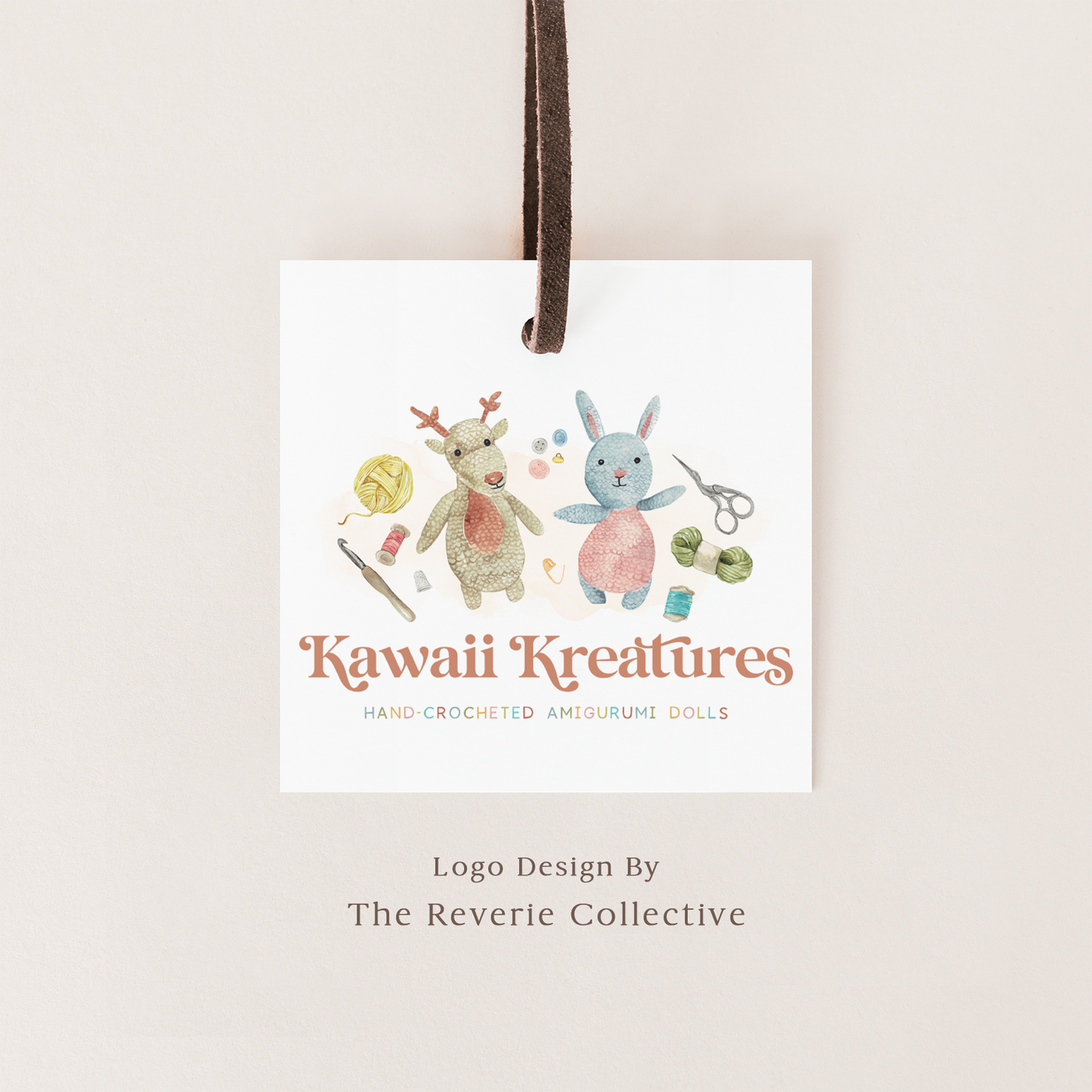 Kawaii Kreations | Premade Logo Design | Amigurumi Doll, Crochet, Yarn, Bunny, Deer, Whimsical