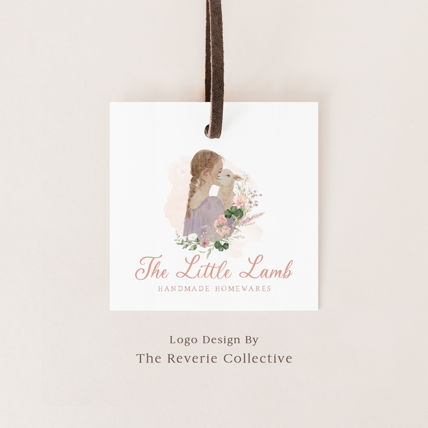 The Little Lamb | Premade Logo Design | Farm Girl, Baby Lamb, Ewe Sheep, Wildflower Wreath