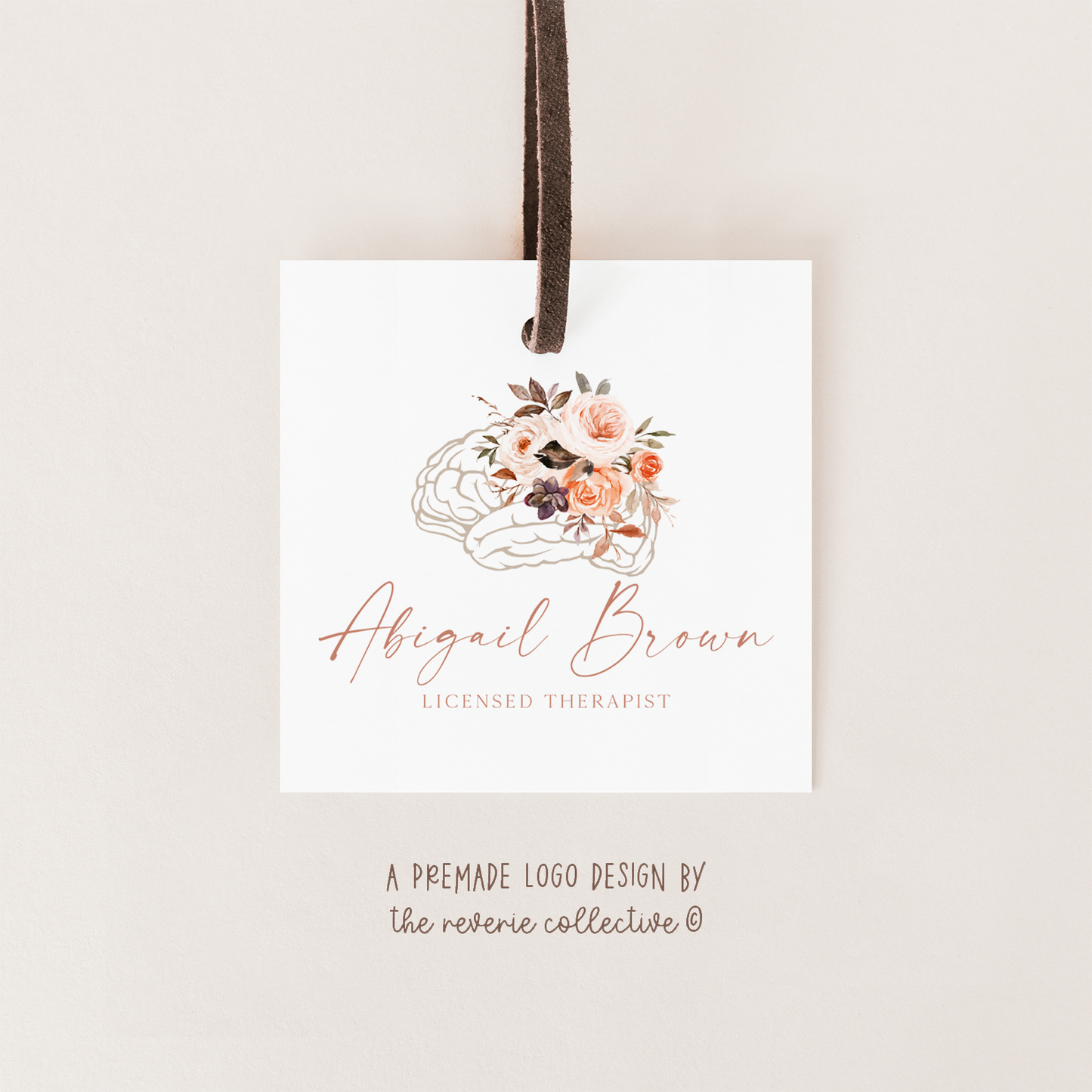 Abigail Brown | Premade Logo Design | Brain, Mental Health, Boho, Floral, Therapist, Line Art