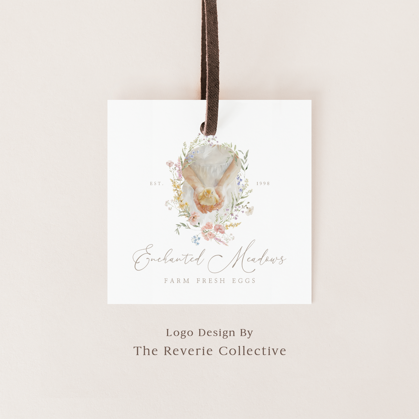 Enchanted Meadows | Premade Logo Design | Farm Girl Hands, Baby Chick, Chicken Hen