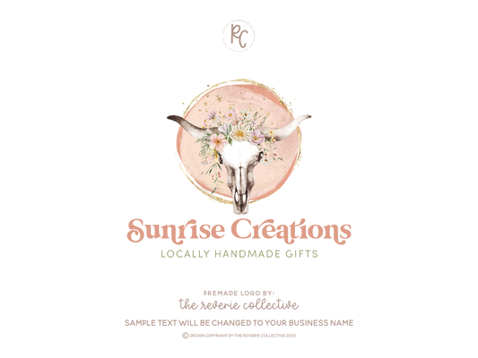 Sunrise Creations | Premade Logo Design | Cow Skull, Wildflower, Western, Boho, Girly Floral