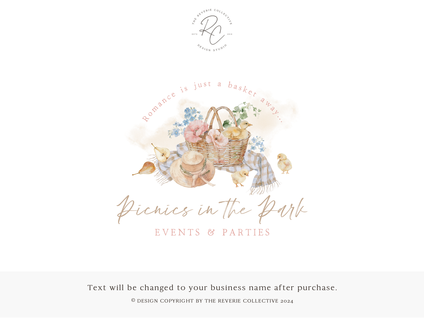 Picnics In The Park | Premade Logo Design | Farmhouse Picnic Basket, Rustic Charcuterie