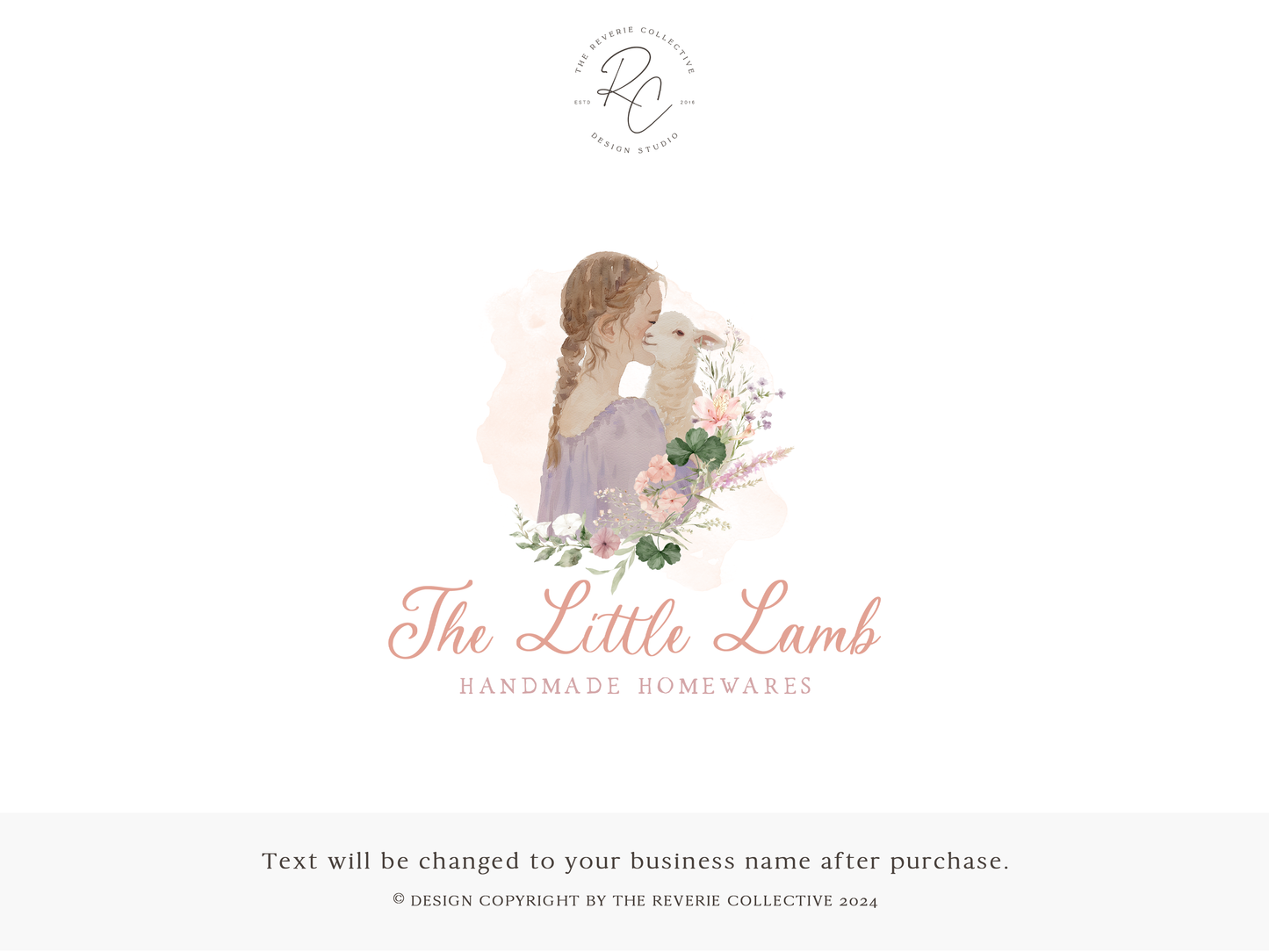 The Little Lamb | Premade Logo Design | Farm Girl, Baby Lamb, Ewe Sheep, Wildflower Wreath