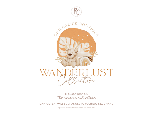 Wanderlust Collective | Premade Logo Design | Teddy Bear, Children's Boutique, Kids, Modern Boho
