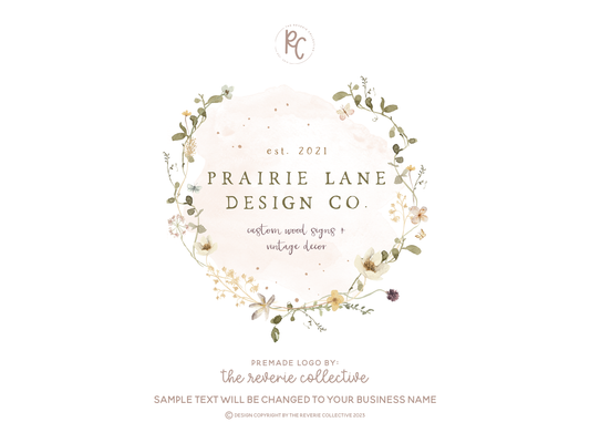 Prairie Lane Design Co. | Premade Logo Design | Wildflower, Floral Wreath, Cottagecore