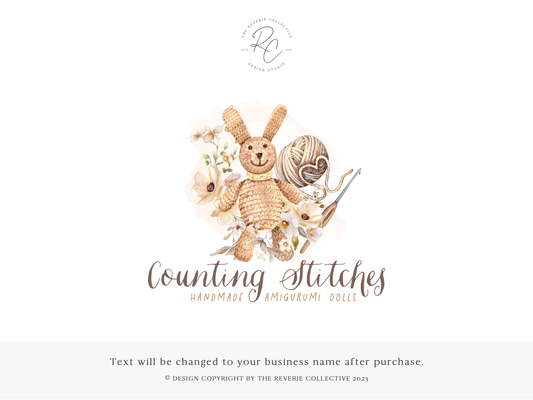 Counting Stitches | Premade Logo Design | Amigurumi Doll, Crochet, Yarn, Knitting