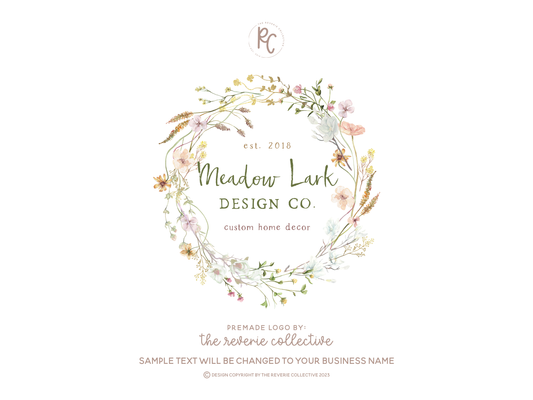 Meadow Lark Design Co. | Premade Logo Design | Wildflower Wreath, Pastel, Farmhouse