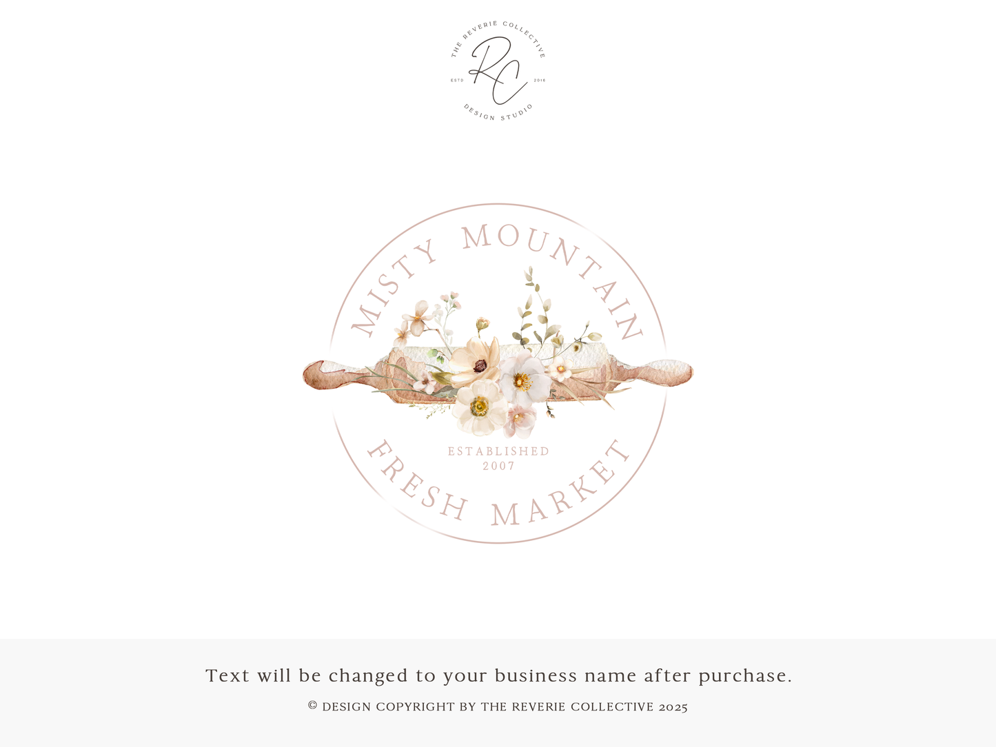 Misty Mountain | Premade Logo Design | Bakery, Rolling Pin, Watercolor Floral