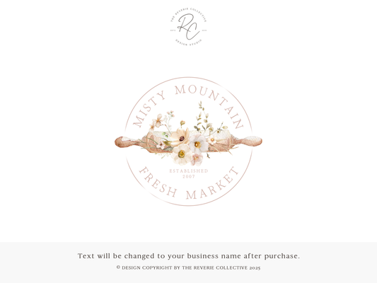 Misty Mountain | Premade Logo Design | Bakery, Rolling Pin, Watercolor Floral