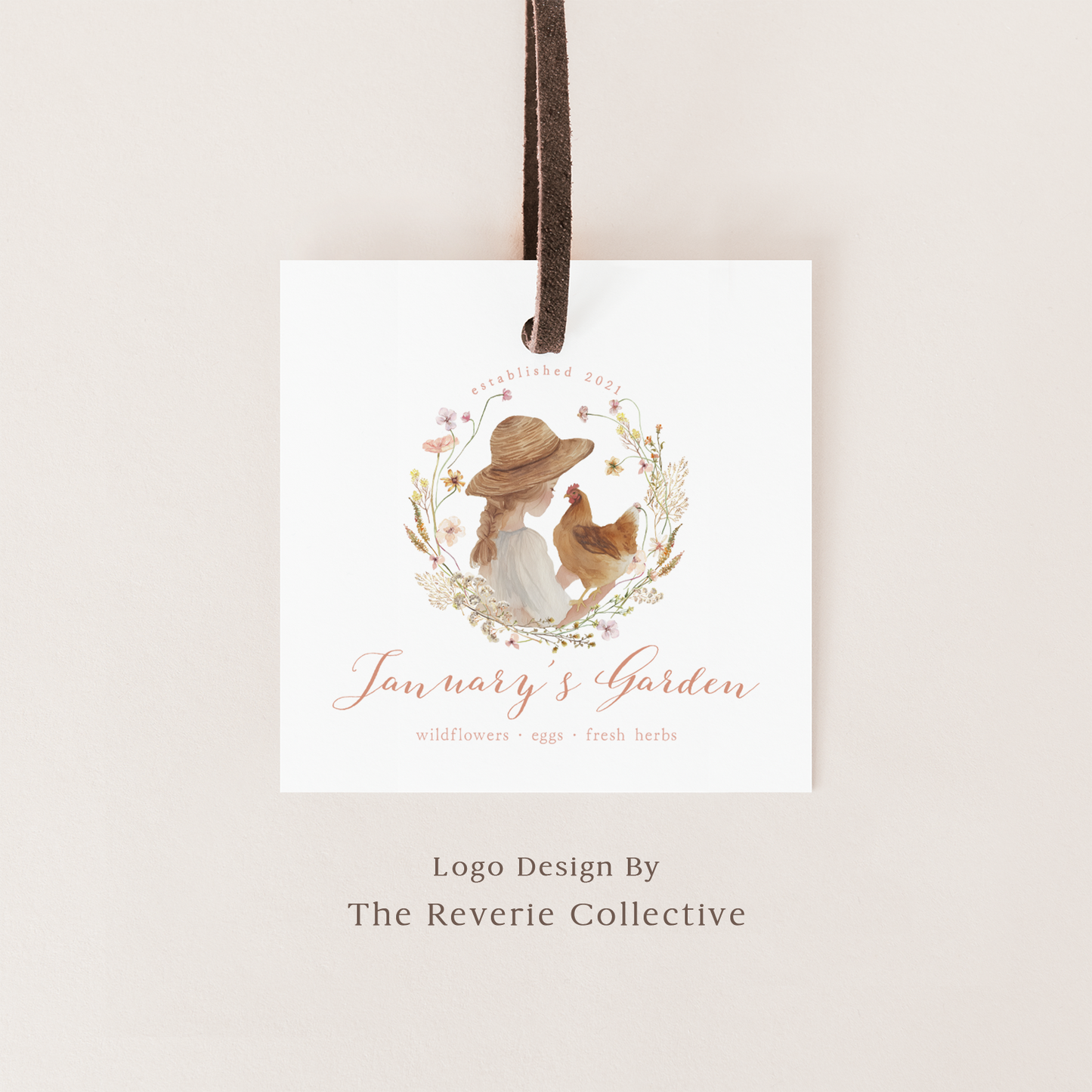 January's Garden | Premade Logo Design | Farm Girl, Brown Chicken, Country Hen, Wildflower Egg