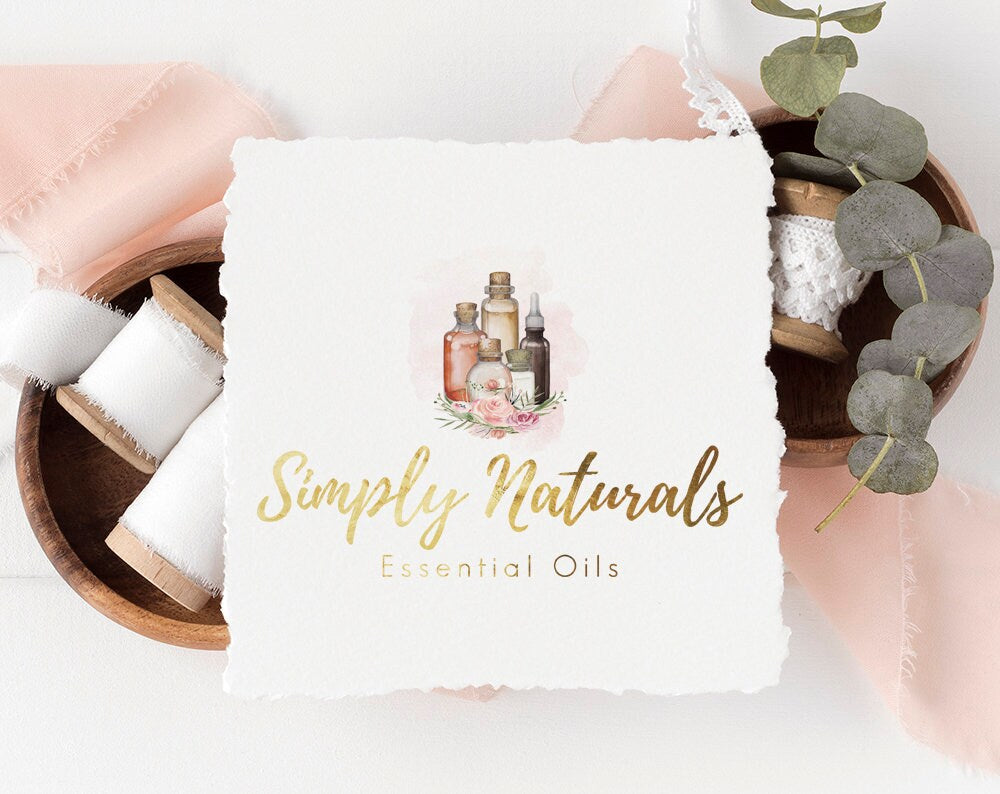 Simply Naturals | Premade Logo Design | Essential Oil, Gold Foil, Florals