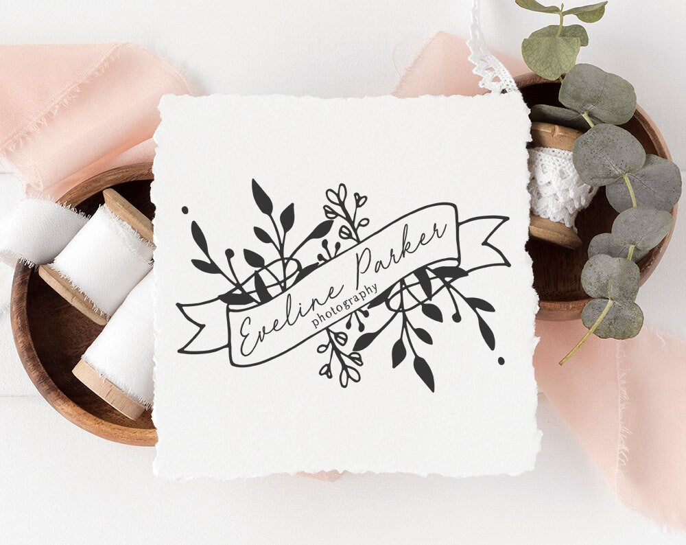 Eveline Parker | Premade Logo Design | Banner, Ribbon, Hand Drawn, Floral