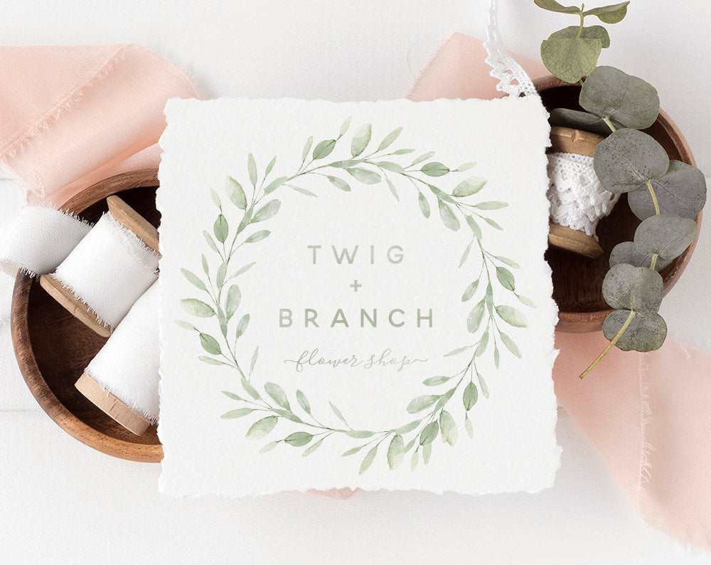 Twig + Branch | Premade Logo Design | Watercolor, Rustic, Eucalyptus, Greenery, Botanical