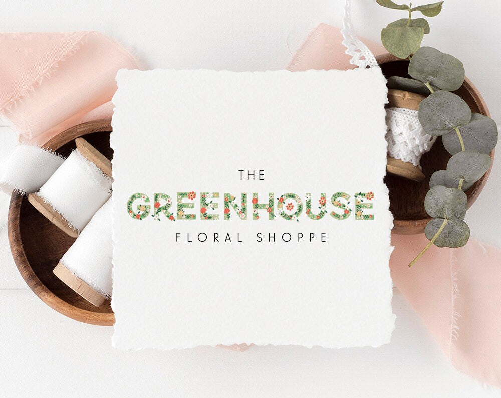 The Greenhouse | Premade Logo Design | Watercolor Floral, Wildflower, Colorful, Greenery