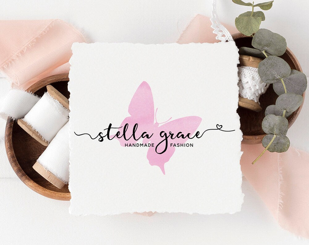 Stella Grace | Premade Logo Design | Watercolor, Butterfly, Whimsical, Calligraphy