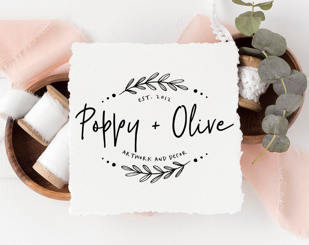 Poppy + Olive | Premade Logo Design | Laurel, Rustic, Wreath, Branch, Farmhouse