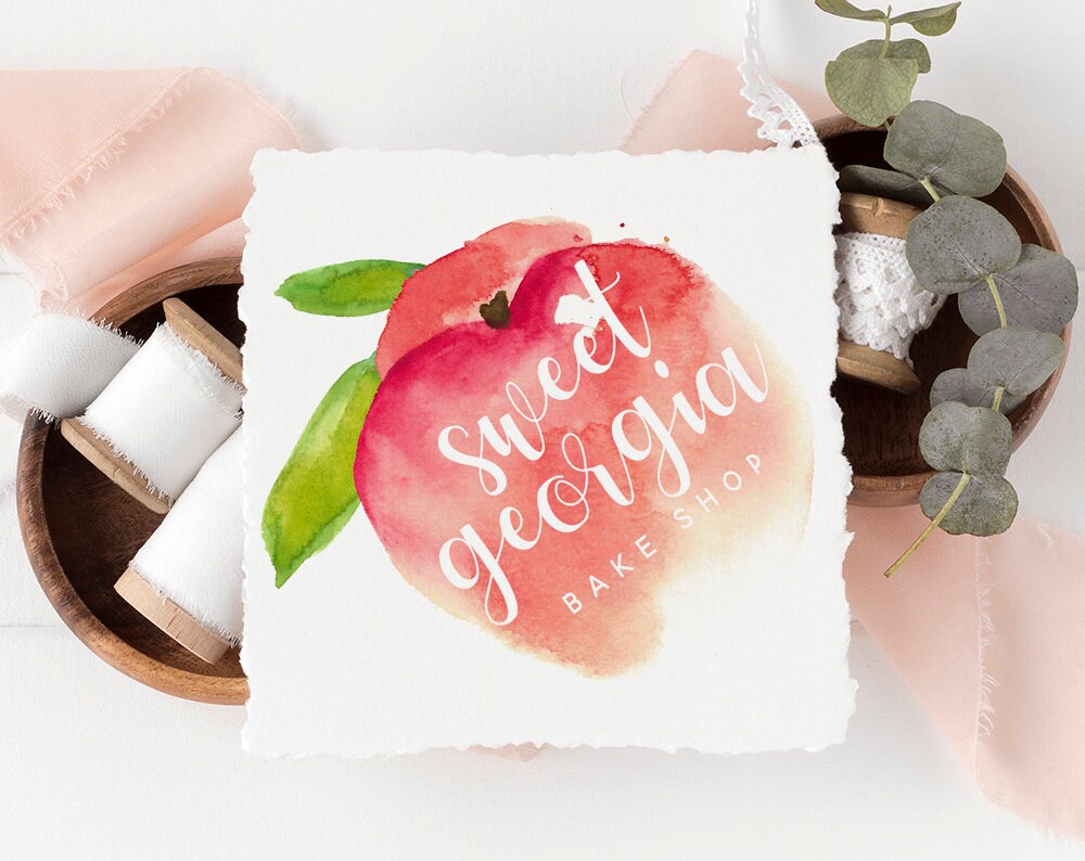 Sweet Georgia | Premade Logo Design | Peach, Fruit, Citrus, Watercolor, Farm