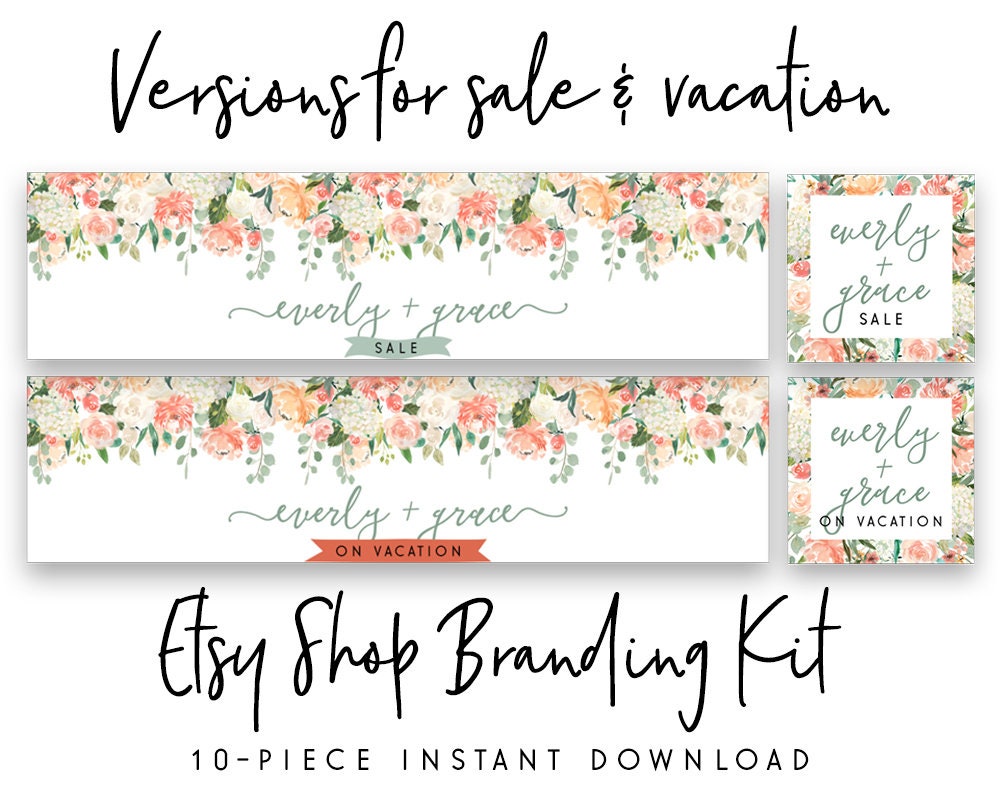 Everly + Grace | Etsy Shop Branding Kit | Floral, Farmhouse, Shabby Chic