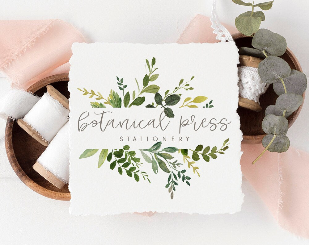 Botanical Press | Premade Logo Design | Watercolor, Botanical, Greenery, Leaves