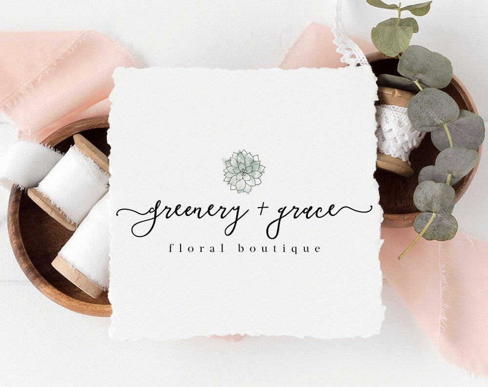 Greenery + Grace | Premade Logo Design | Watercolor, Rustic, Succulent, Minimal