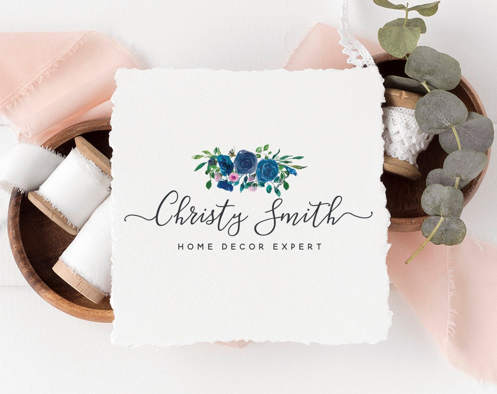 Christy Smith | Premade Logo Design | Blue Roses, Farmhouse, Watercolor Floral