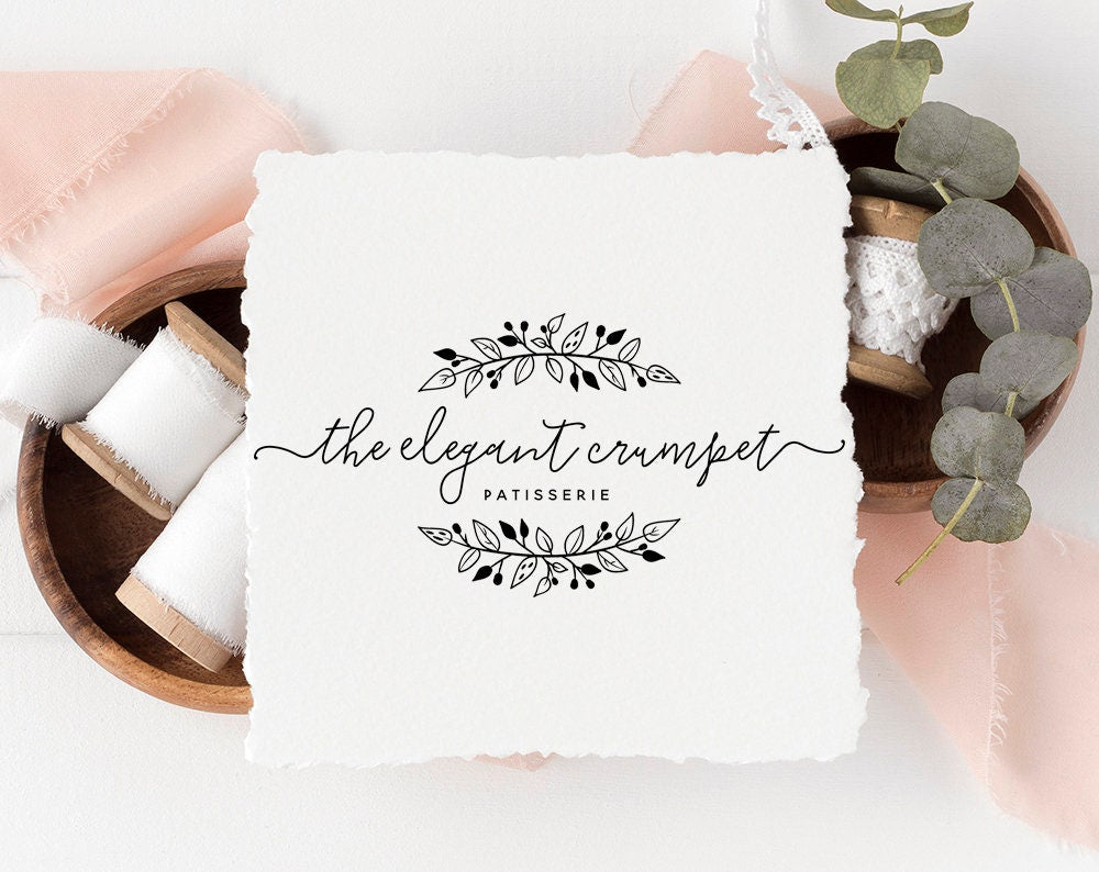 The Elegant Crumpet | Premade Logo Design | Floral, Hand Drawn, Wreath, Farmhouse