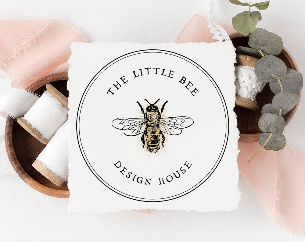 The Little Bee | Premade Logo Design | Minimal, Bee, Gold Glitter, Circle, Farmhouse