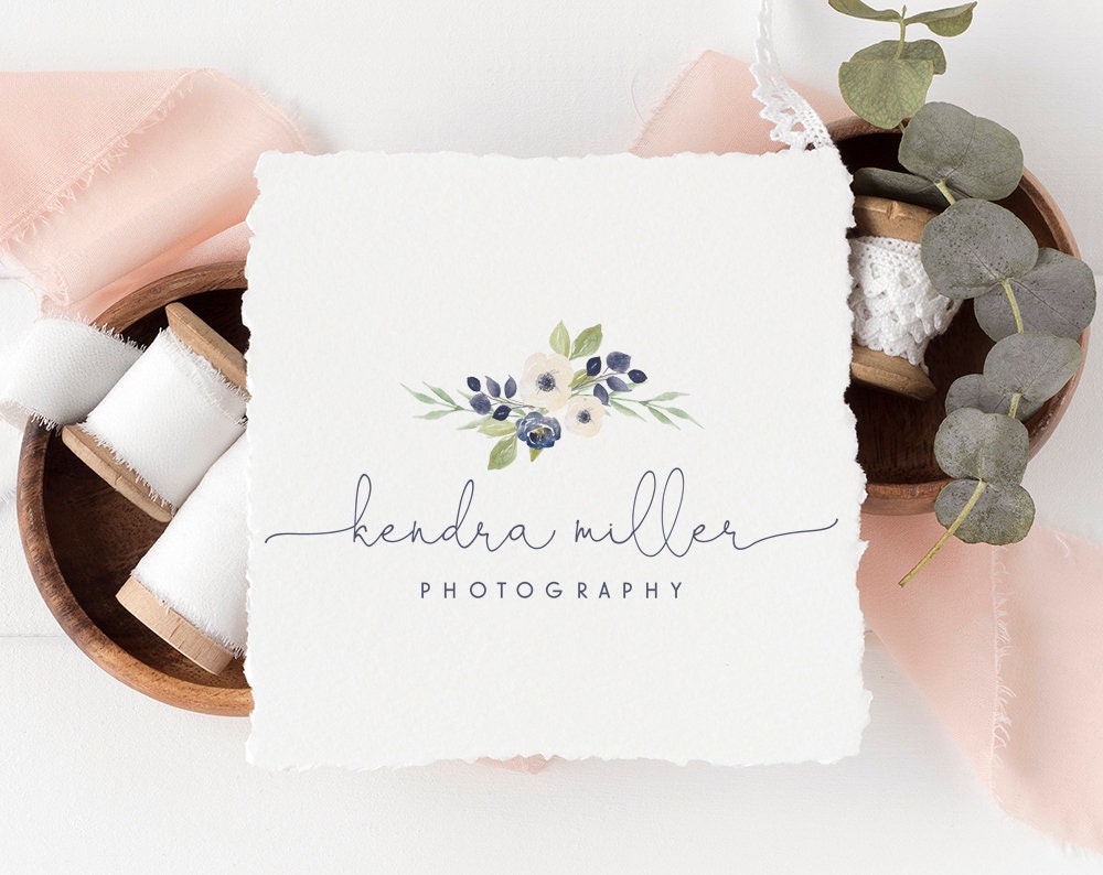 Kendra Miller | Premade Logo Design | Blue Flower, Farmhouse, Photography