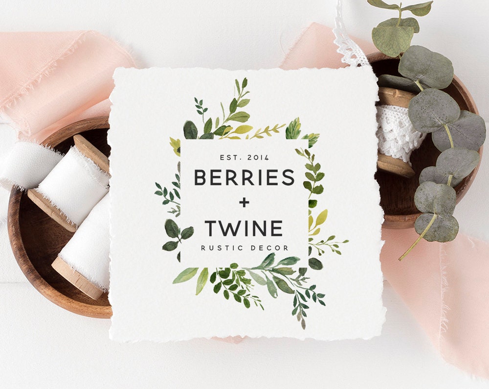 Berries + Twine | Premade Logo Design | Watercolor, Greenery, Nature, Farmhouse