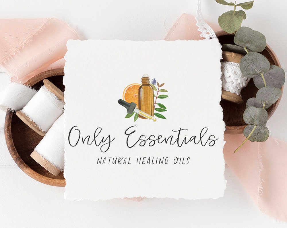Only Essentials | Premade Logo Design | Essential Oil, Orange, Herbs, Watercolor