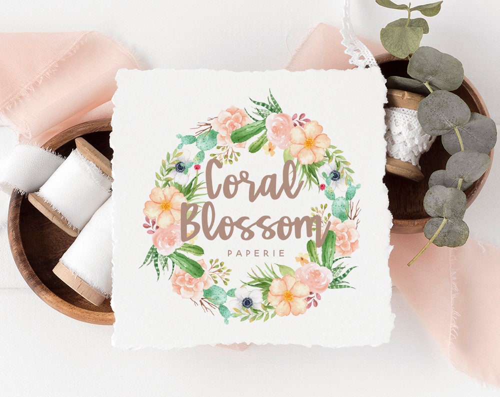 Coral Blossom | Premade Logo Design | Floral, Cactus, Succulent, Tropical, Wreath