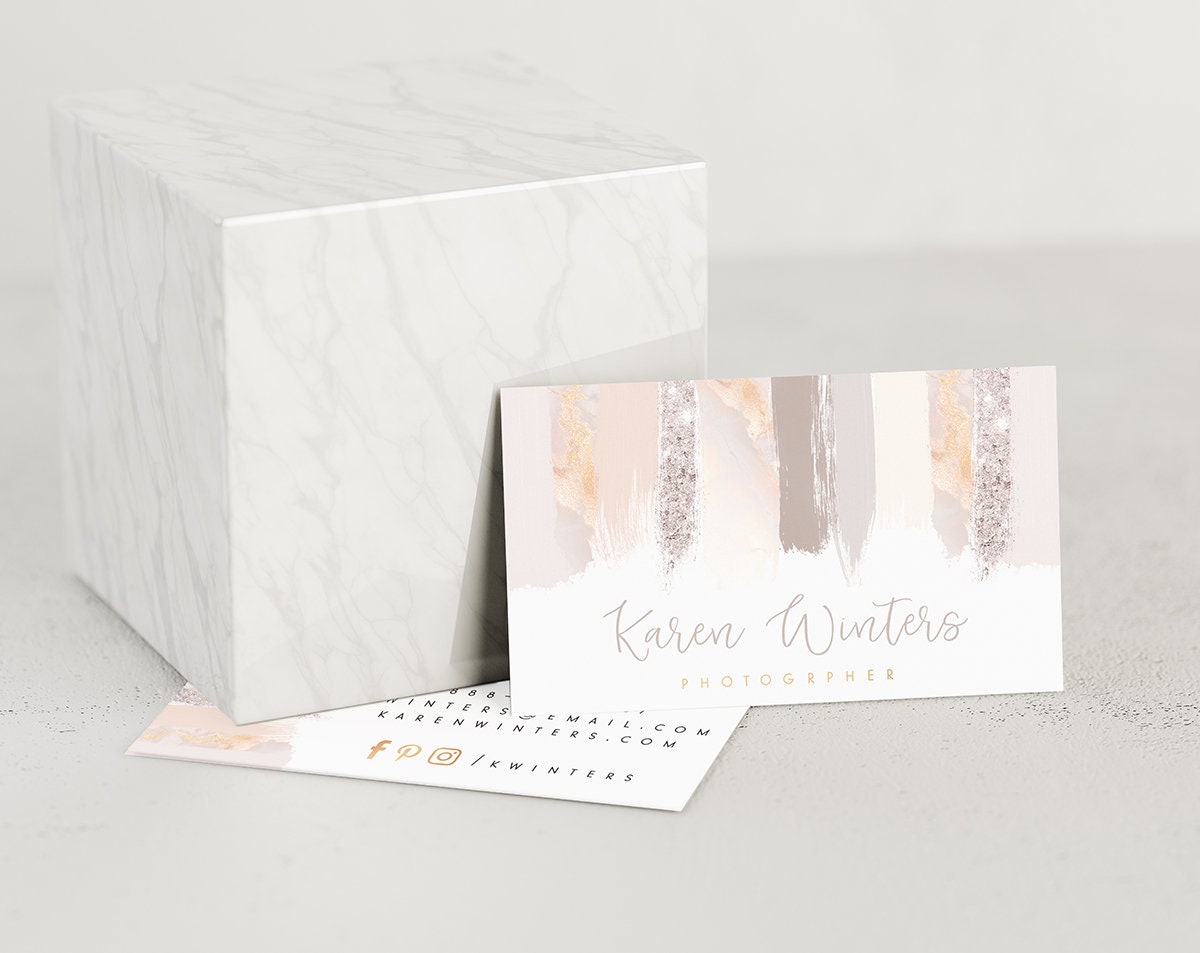 Karen Winters | Premade Business Card Design | Brush Strokes, Neutral, Beauty