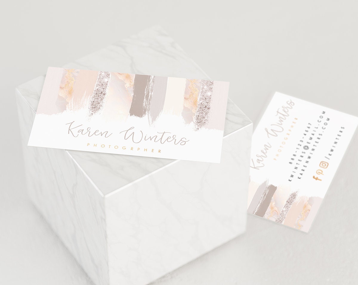Karen Winters | Premade Business Card Design | Brush Strokes, Neutral, Beauty