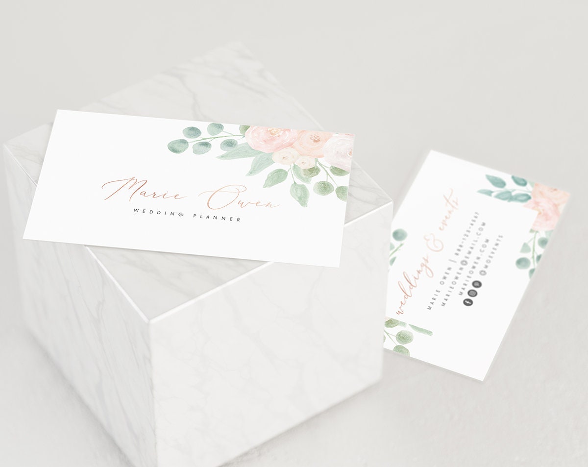 Marie Owen | Premade Business Card Design | Floral, Pastel, Watercolor, Rose Gold
