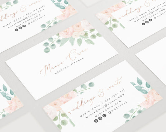 Marie Owen | Premade Business Card Design | Floral, Pastel, Watercolor, Rose Gold
