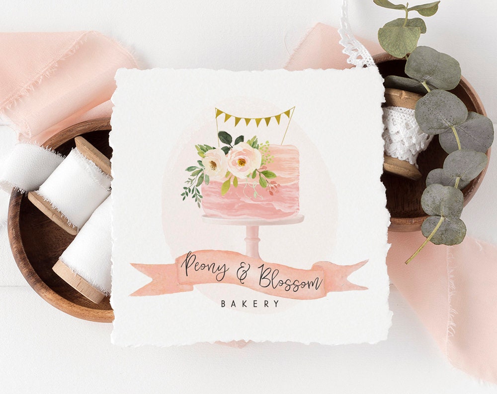 Peony & Blossom | Premade Logo Design | Cake, Banner, Wedding, Bakery, Feminine