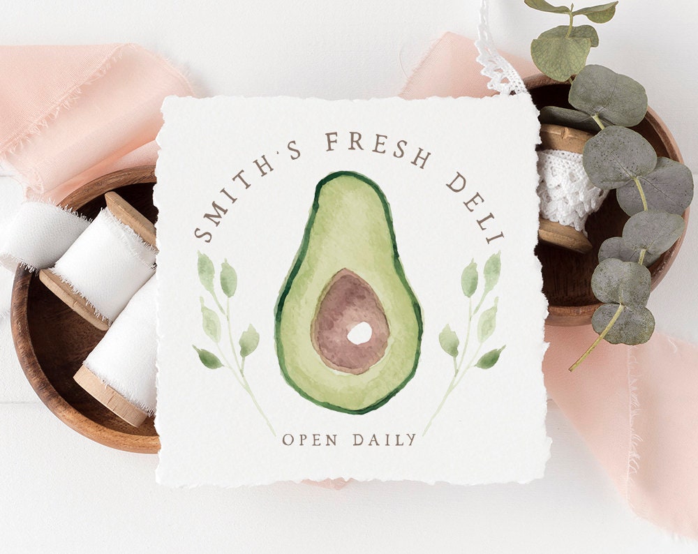 Smith's Fresh Deli | Premade Logo Design | Avocado, Watercolor, Rustic Nature